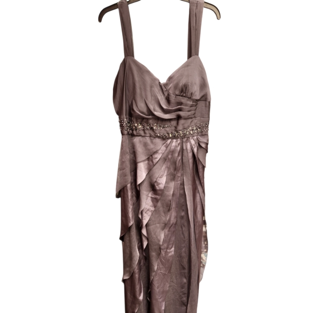 Adrianna Papell Gray Embellished Waist Poly Evening Gown 16 - Picture 2 of 5